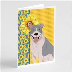 5 x 7 in. Summer Sunflowers Blue & White Pit Bull Terrier Greeting Cards & Envelopes, Pack of 8