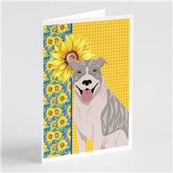 5 x 7 in. Summer Sunflowers Blue Brindle Pit Bull Terrier Greeting Cards & Envelopes, Pack of 8