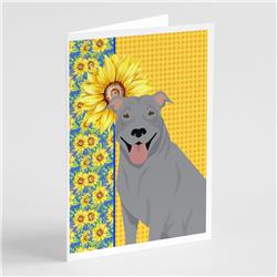 5 x 7 in. Summer Sunflowers Blue Pit Bull Terrier Greeting Cards & Envelopes, Pack of 8