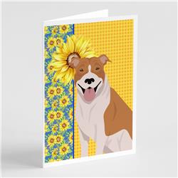 5 x 7 in. Summer Sunflowers Red & White Pit Bull Terrier Greeting Cards & Envelopes, Pack of 8