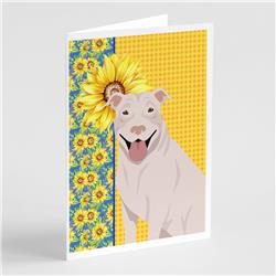 5 x 7 in. Summer Sunflowers White Pit Bull Terrier Greeting Cards & Envelopes, Pack of 8