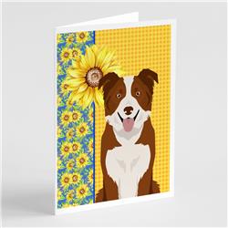 5 x 7 in. Summer Sunflowers Red & White Border Collie Greeting Cards & Envelopes, Pack of 8