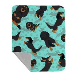50 x 60 in. Longhaired Black Tan Dachshund Quilted Blanket, Blue