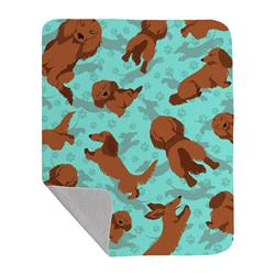 50 x 60 in. Longhaired Red Dachshund Quilted Blanket, Blue