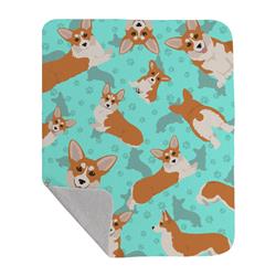 50 x 60 in. Red & White Pembroke Corgi Quilted Blanket, Blue