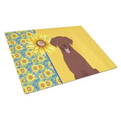 WDK5437LCB 15 x 12 in. Summer Sunflowers Chocolate Labrador Retriever Glass Large Cutting Board
