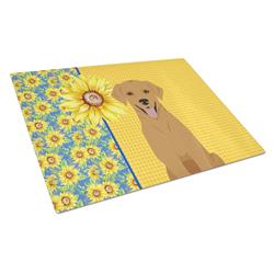 WDK5439LCB 15 x 12 in. Summer Sunflowers Red Fox Labrador Retriever Glass Large Cutting Board