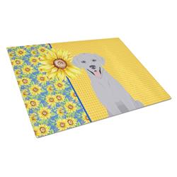 WDK5440LCB 15 x 12 in. Summer Sunflowers Silver Labrador Retriever Glass Large Cutting Board