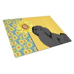 WDK5452LCB 15 x 12 in. Summer Sunflowers Black Pekingese Glass Large Cutting Board