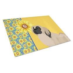 WDK5453LCB 15 x 12 in. Summer Sunflowers Cream Pekingese Glass Large Cutting Board