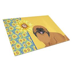WDK5455LCB 15 x 12 in. Summer Sunflowers Red Pekingese Glass Large Cutting Board