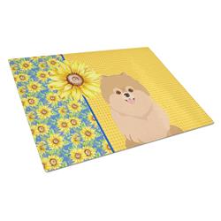 WDK5458LCB 15 x 12 in. Summer Sunflowers Orange Pomeranian Glass Large Cutting Board