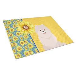 WDK5459LCB 15 x 12 in. Summer Sunflowers White Pomeranian Glass Large Cutting Board