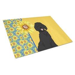 WDK5460LCB 15 x 12 in. Summer Sunflowers Standard Black Poodle Glass Large Cutting Board
