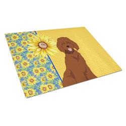 WDK5461LCB 15 x 12 in. Summer Sunflowers Standard Red Poodle Glass Large Cutting Board