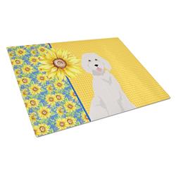 WDK5462LCB 15 x 12 in. Summer Sunflowers Standard White Poodle Glass Large Cutting Board