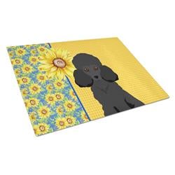 WDK5463LCB 15 x 12 in. Summer Sunflowers Toy Black Poodle Glass Large Cutting Board