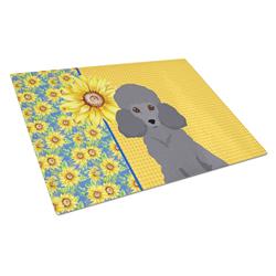WDK5464LCB 15 x 12 in. Summer Sunflowers Toy Gray Poodle Glass Large Cutting Board