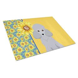 WDK5465LCB 15 x 12 in. Summer Sunflowers Toy Silver Poodle Glass Large Cutting Board