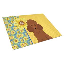 WDK5466LCB 15 x 12 in. Summer Sunflowers Toy Red Poodle Glass Large Cutting Board