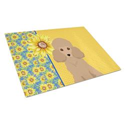 WDK5467LCB 15 x 12 in. Summer Sunflowers Toy Apricot Poodle Glass Large Cutting Board