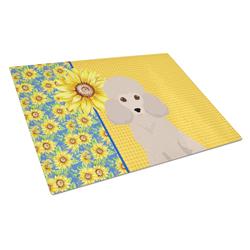 WDK5468LCB 15 x 12 in. Summer Sunflowers Toy Cream Poodle Glass Large Cutting Board