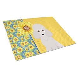 WDK5469LCB 15 x 12 in. Summer Sunflowers Toy White Poodle Glass Large Cutting Board