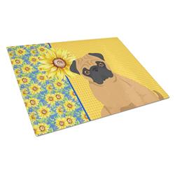 WDK5470LCB 15 x 12 in. Summer Sunflowers Apricot Pug Glass Large Cutting Board