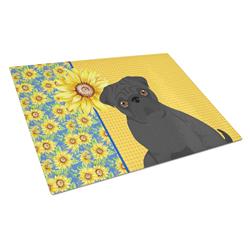 WDK5471LCB 15 x 12 in. Summer Sunflowers Black Pug Glass Large Cutting Board