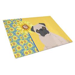 WDK5472LCB 15 x 12 in. Summer Sunflowers Fawn Pug Glass Large Cutting Board