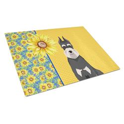WDK5474LCB 15 x 12 in. Summer Sunflowers Black & Silver Schnauzer Glass Large Cutting Board