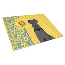 WDK5475LCB 15 x 12 in. Summer Sunflowers Black Natural Ears Schnauzer Glass Large Cutting Board