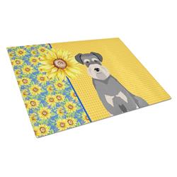 WDK5477LCB 15 x 12 in. Summer Sunflowers Salt Pepper Natural Ears Schnauzer Glass Large Cutting Board