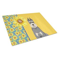 WDK5478LCB 15 x 12 in. Summer Sunflowers Salt Pepper Schnauzer Glass Large Cutting Board