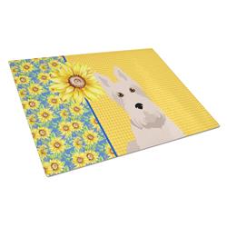WDK5480LCB 15 x 12 in. Summer Sunflowers Wheaten Scottish Terrier Glass Large Cutting Board