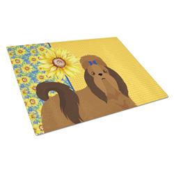 WDK5489LCB 15 x 12 in. Summer Sunflowers Red Shih Tzu Glass Large Cutting Board