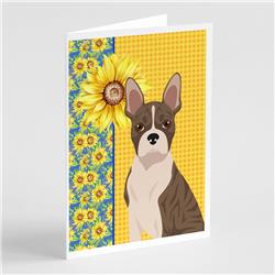 5 x 7 in. Summer Sunflowers Brindle Boston Terrier Greeting Cards & Envelopes, Pack of 8