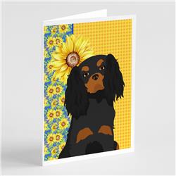 5 x 7 in. Summer Sunflowers Black & Tan Cavalier Spaniel Greeting Cards & Envelopes, Pack of 8