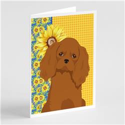 5 x 7 in. Summer Sunflowers Ruby Cavalier Spaniel Greeting Cards & Envelopes, Pack of 8