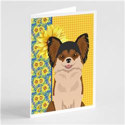WDK5365GCA7P 5 x 7 in. Summer Sunflowers Longhaired Black & Red Chihuahua Greeting Cards & Envelopes, Pack of 8