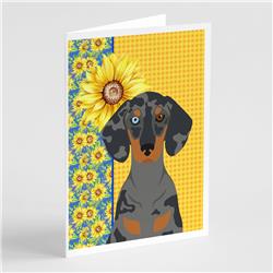 5 x 7 in. Summer Sunflowers Black Dapple Dachshund Greeting Cards & Envelopes, Pack of 8