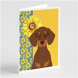 5 x 7 in. Summer Sunflowers Chocolate & Tan Dachshund Greeting Cards & Envelopes, Pack of 8