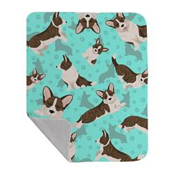 50 x 60 in. Brindle Cardigan Corgi Quilted Blanket, Blue