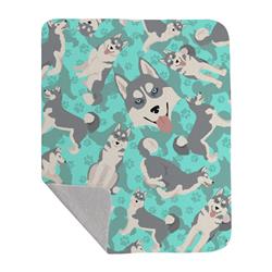 50 x 60 in. Gray Siberian Husky Quilted Blanket, Blue