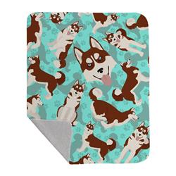 50 x 60 in. Red Siberian Husky Quilted Blanket, Blue
