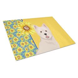 WDK5500LCB 15 x 12 in. Summer Sunflowers Westie West Highland White Terrier Glass Large Cutting Board