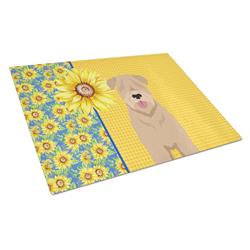 WDK5501LCB 15 x 12 in. Summer Sunflowers Red Wheaten Terrier Glass Large Cutting Board