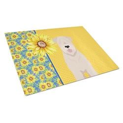 WDK5502LCB 15 x 12 in. Summer Sunflowers Soft Coated Wheaten Terrier Glass Large Cutting Board
