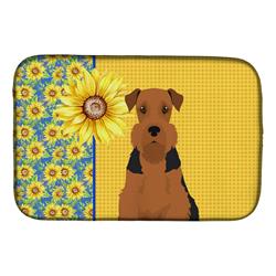 Picture of Carolines Treasures WDK5313DDM 21 x 14 in. Summer Sunflowers Black & Tan Airedale Terrier Dish Drying Mat