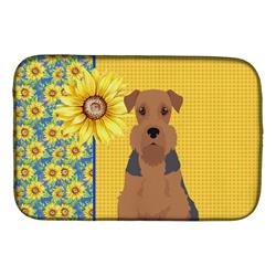 Picture of Carolines Treasures WDK5314DDM 21 x 14 in. Summer Sunflowers Grizzle & Tan Airedale Terrier Dish Drying Mat